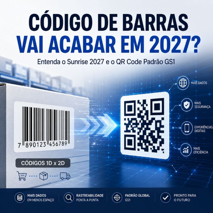 O código de barras vai acabar em 2027? Entenda o Sunrise 2027, o QR Code Padrão GS1, o GS1 Digital Link e como preparar sua empresa.